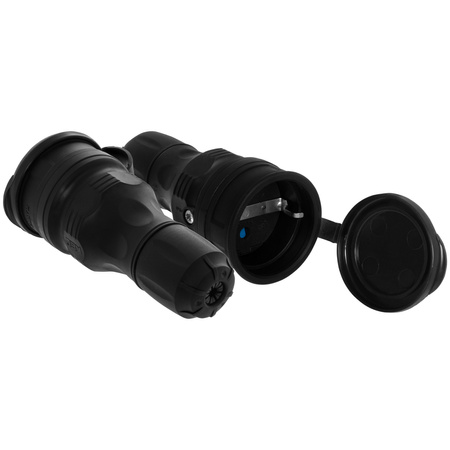 Tragbare zerlegbar Steckdose 230V Schuko IP44 mit Klappe Schwarz W-01150