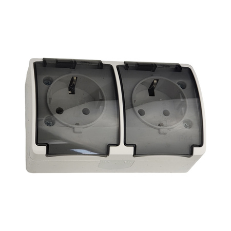 Doppel Aufputz Steckdose mit Rauchklappe Weiß Schuko ViPlast IP44 182-51