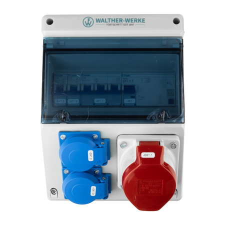 Stromverteiler 16A 2x230V CEE LS FI-Schalter Baustromverteiler Schuko Walther Werke 6920117