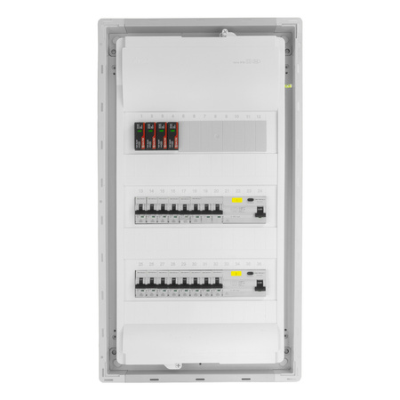 Sicherungskasten Unterputz Verteilerkasten 3-reihig 36 Module 14xMCB 1xRCCB VDE Saltek Überspannungsschutz Unterverteilung verdrahtet Verteilerschrank mit Sicherungen 630,50x348x98mm Hager Hohlwand Verteiler Abzweigklemmen Doktorvolt  DV-6241-PT