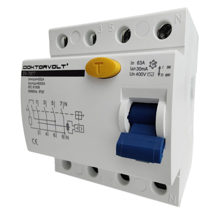 Doktorvolt Fehlerstromschutzschalter 63A 4P 30mA Typ AC Fi-Schalter RCD DV-7877
