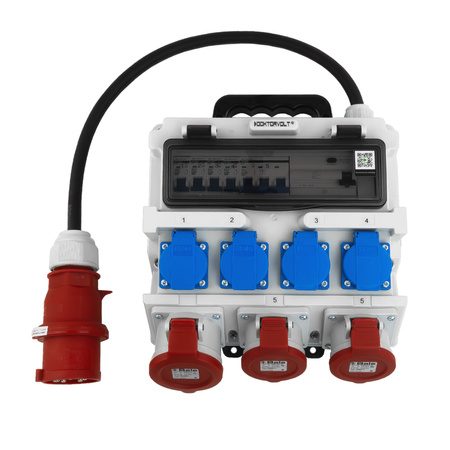 Baustromverteiler 2x16A 32A CEE 4x230V Mobilverteiler mit Griff und Kabel mit 32A CEE-Stecker Stromverteiler Doktorvolt DV-1437-F