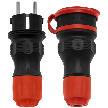 Anschlussset mit Stecker WT-54 und Kupplung GN-44 250V Schuko schwarz-rot W-98862