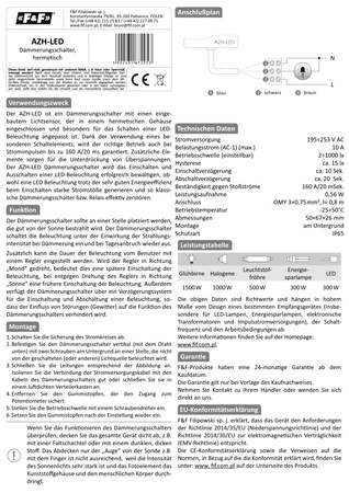 Dämmerungsschalter 10A 230V IP65 m.Internen Licht Sensor F&F AZH-LED