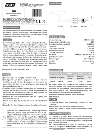 Dämmerung Schalter m.Internen Licht Sensor Dämmerungssautomat F&F AZH