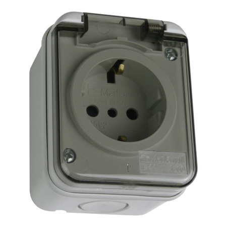 Steckdose Schuko m. Klappdeckel Aufputz IP44 grau M-L 1592