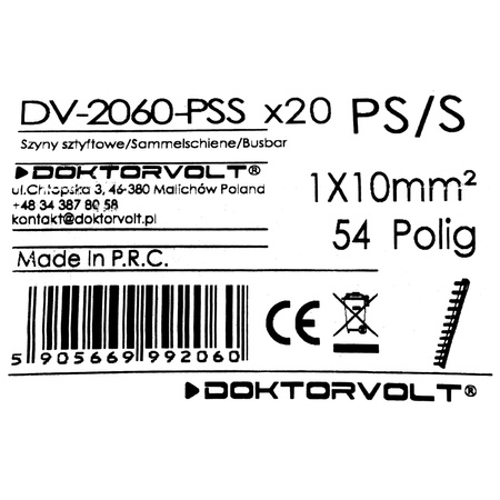 Phasenschiene 1P Stift 54-polig 10mm² PS/S Schiene Sammelschiene 63A DV-2060-PSS
