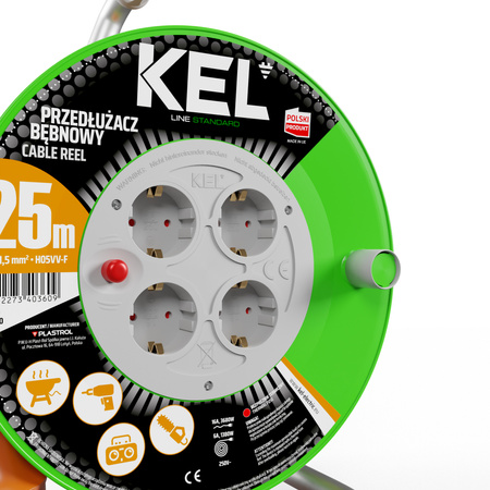 Kabeltrommel 25m 4 Steckdosen 230V 16A Schuko 3680 W W-97540