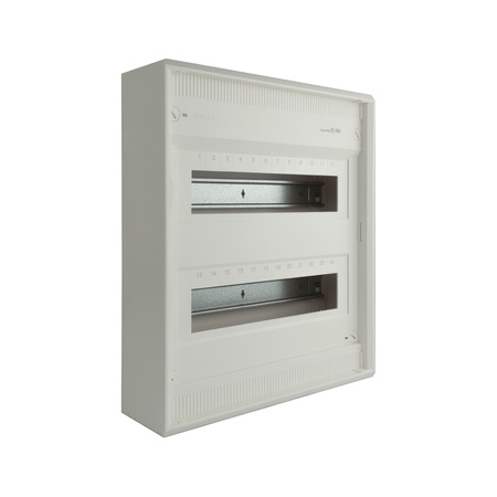 Verteilerschrank Aufputz Sicherunngskasten 2 Reihen 24 Module Verteilerkasten Kleinverteiler weiß Hager Volta 2x12 VA24BN