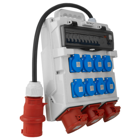 Baustromverteiler 2x16A 32A CEE 8x230V Stromverteiler Mobilverteiler mit Kabel Doktorvolt TR-S/FI DV-5022-D