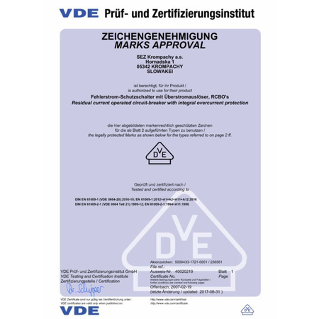 SEZ FI/LS C16 30mA 2p 10kA RCBO FI/LS-Schalter Kombi Schalter 0090712