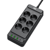 Steckdosenleiste mit 6x Schuko 230V 3x USB-A 1x USB-C 2m Schwarz W-00354