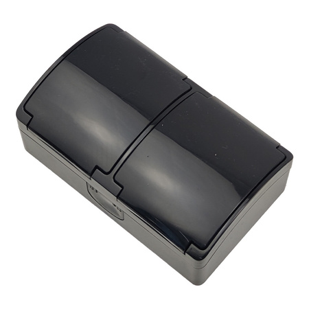 Doppel Aufputz Steckdose Schwarz Schuko ViPlast IP44 182-05