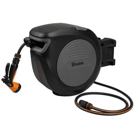 Schlauchtrommel 20m 1/2'' Schlauchbox Schlauchaufroller schwenkbar Wasserschlauchtrommel automatischer Aufroller Gartenschlauch schwarz Bradas ECO-W1B20