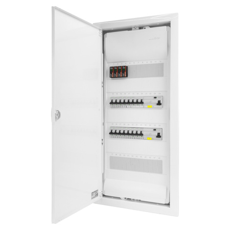 Sicherungskasten Unterputz Verteilerkasten 4-reihig 48 Module 14xMCB 2xRCCB VDE Saltek Überspannungsschutz Unterverteilung verdrahtet Verteilerschrank mit Sicherungen 755,50 x348x98mm Hager Hohlwand Verteiler Abzweigklemmen Doktorvolt DV-6258-PT