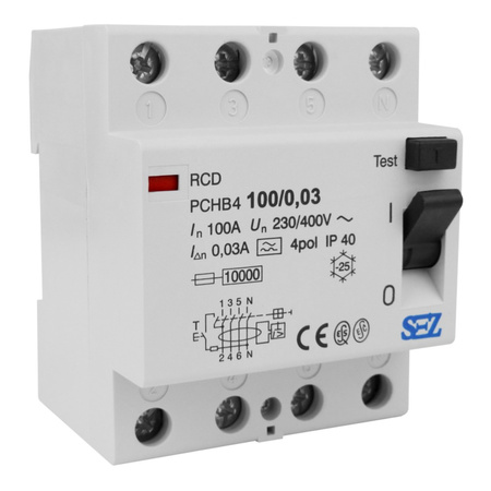 SEZ Fi-Schalter 100A 30mA 4p 10kA TYP A RCD FI-Schutzschalter PCHB4/7410031