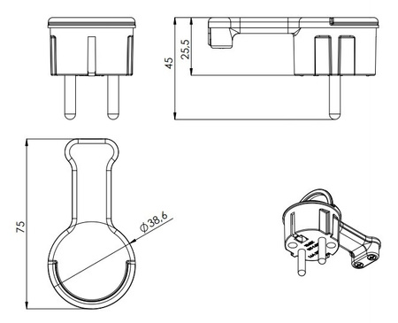 Flachstecker Extra Flach Stecker Schukostecker 230V UniSchuko weiß WT- 16UP (BI) TIMEX WT-16UP (BI)