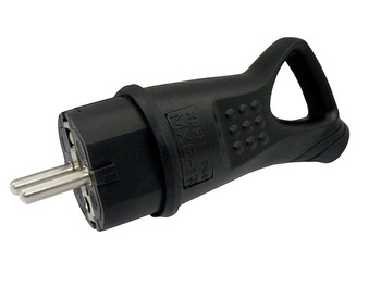 Gummistecker 16A 230V IP44 Uni Schuko Gummi Stecker schwarz Griff XBS MXG-17