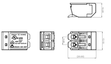 10 Stück Verbindungsklemmen 2x0.2-4.0 mm² VDE UL 450V 32A DGN 10-DG221-5.6-02P