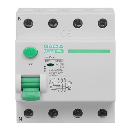 GACIA Fehlerstromschutzschalter 40A 4P 6kA Typ AC RCD Fi-Schalter PR8NM 4P 40A 30MA AC