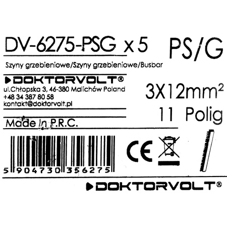 Phasenschiene 3P Gabel 11-polig 12mm² PS/G Schiene Sammelschiene 80A DV-6275-PSG