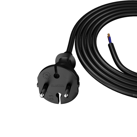 Anschlusskabel 2m mit geradem Stecker TYP E 230V 16A 2×1,5 mm² H05RR-F PP-21 Schwarz W-97192