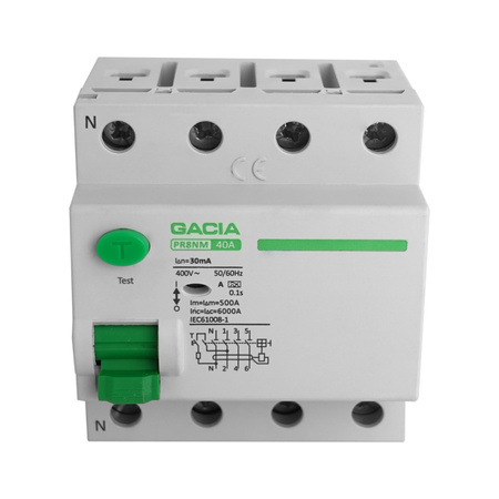 Fi-Schalter 40A 30mA 4p 6kA Typ A FI-Schutzschalter GACIA PR8NM 4P 40A 30MA A