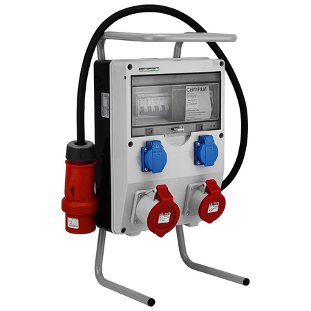 Baustromverteiler ECO-S/FI SKHU 32A 16A 2x230V Stromverteiler auf Ständer mit Kabel Schuko Doktorvolt® DV-0403-D