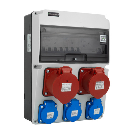 Baustromverteiler 32A 16A CEE 3x230V JUN-S/FI Stromverteiler Wandverteiler Doktorvolt DV-5558-D