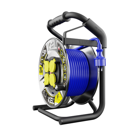 Kabeltrommel 20m HEAVY LINE 3x2,5mm Blau mit Metalltrommel 4x 230V-Steckdosen W-99439