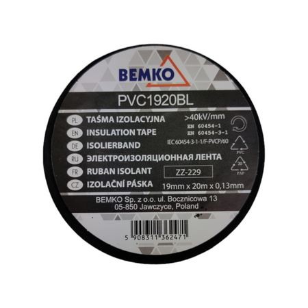 Klebeband Isolierband in Schwarz 19x20m E30-PVC1920BL