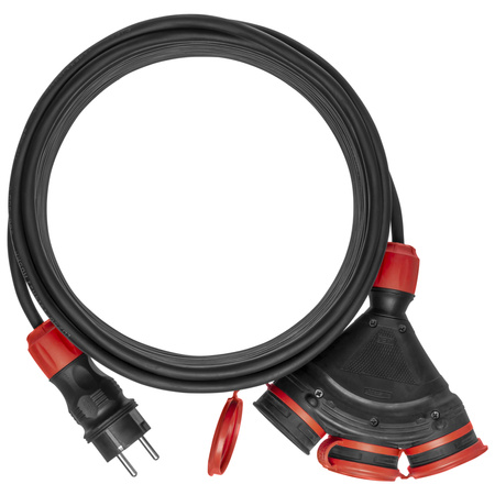 Dreifach-Verlängerungskabel 25m 250V 16A Schuko 3×2P+Z H05RR-F 3×1,5 mm² IP44 W-01194