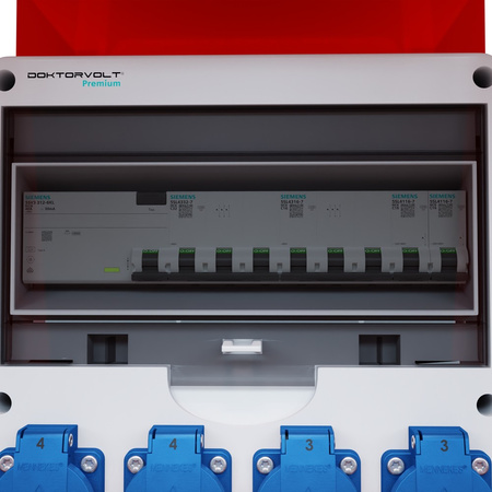 Baustromverteiler auf Ständer Siemens Schutzschalter pTD-S/FI SET tragbar mit Steckdosen 32A 16A CEE MENNEKES 4x230V Stromverteiler für Baustellen Stromkasten mit Schutz Doktorvolt DV-6221-D