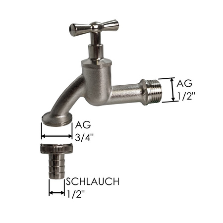 Wasserhahn Messing 1/2" AG Garten Keller Wasserauslauf Aussenarmatur Schlauchtülle 1/2" BRADAS 3134