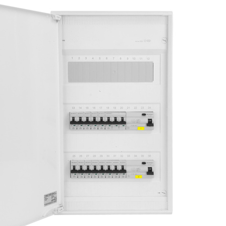 Sicherungskasten Aufputz Verteilerkasten 3-reihig 36 Module 14xMCB 2xRCCB VDE verdrahtet Verteilerschrank mit Sicherungen 515x305x96,5mm Hager Hohlwand Verteiler Abzweigklemmen Doktorvolt  DV-6333-NT