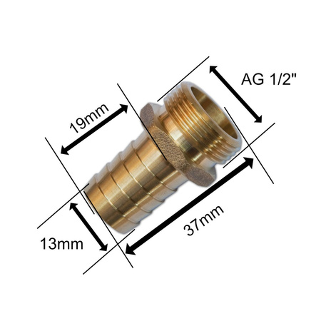 Schlauchtülle 13mm AG 1/2" Messing Bradas GKI011213