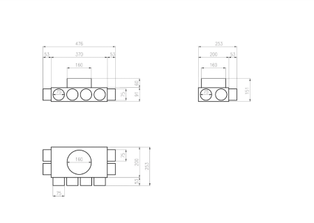 Lüftungsverteiler Verteilerkasten 8x75 Ø160 Wohnraumlüftung Luftverteiler E-KRR-8x75/160-OC