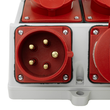 Baustromverteiler 3x16A 2x32A CEE 4x230V Stromverteiler mit Handgriff und Anbaustecker Doktorvolt TR-S/FI DV-5053-D