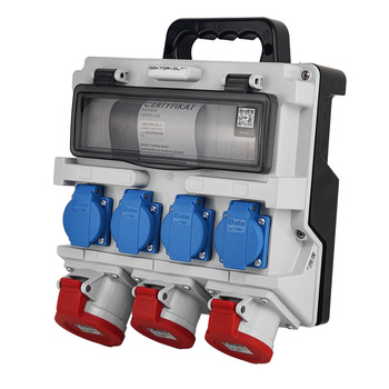 Stromverteiler 12 Module mit Griff IP44 4x230V SCHUKO 2x16A 32A Doktorvolt Baustromverteiler ohne Schutz DV-4919-D