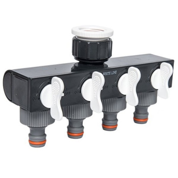 4 Wege-Verteiler Wasserverteiler Schlauchverteiler Regelbar für 1" Hahn mit 3/4" Adapter BRADAS WL-3033