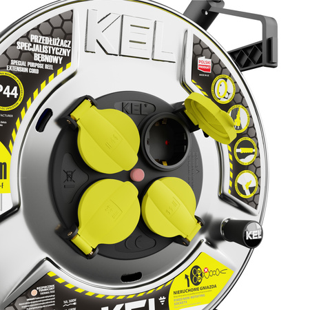 Kabeltrommel 40m HEAVY LINE mit Metalltrommel und 4 230 V-Steckdosen W-99457