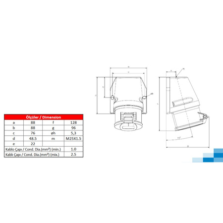 CEE Wandsteckdose Aufputz 4P 16A IP44 400V 3122-307-1600