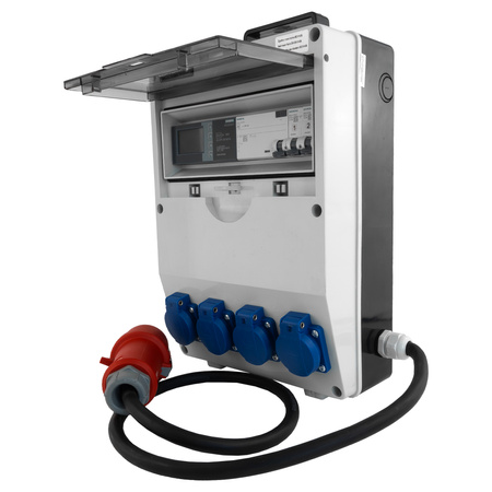 Baustromverteiler pTD-S/FI mit Schutz 4x230V mit Energiezähler EEG Siemens 5x2,5mm² Kabel und Tragegriff Doktorvolt DV-6061-D