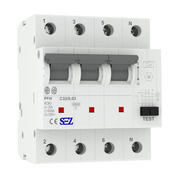 SEZ FI/LS C 32A 30mA 4P 10kA RCBO FI/LS-Schalter 0090926 Kombi Schalter 1503