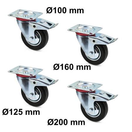 Lenkrolle Stahl Gummi mit Feststeller Ø100/125/160/200 mm G71520