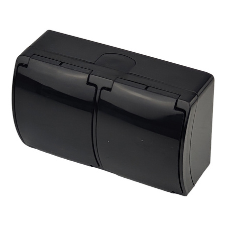 Doppel Aufputz Steckdose Schwarz Schuko ViPlast IP44 182-05