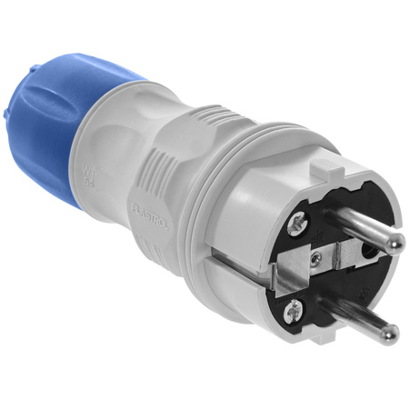 Zerlegbarer gerader Stecker WT-54 IP54 2P+E 16A 250V Uni-Schuko grau-blau W-97976