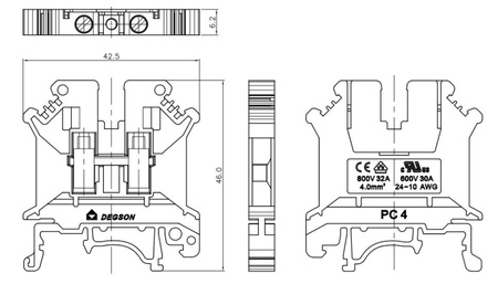 Reihenklemme 4mm2 Schraubklemme Blau VDE UL PC4-01P-12-00A(H)