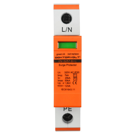 Überspannungsschutz 1P 20-50kA Klasse T1 T2 Blitzschutz Doktorvolt DV-5057