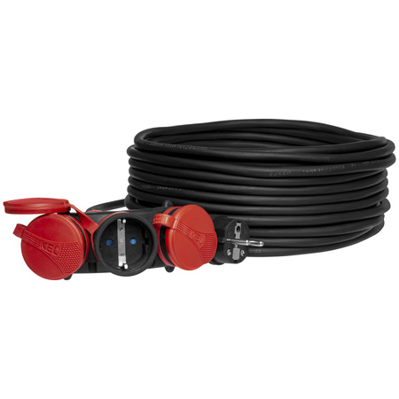 Dreifach-Verlängerungskabel 25m 250V 16A Schuko 3×2P+Z H05RR-F 3×2,5 mm² IP44 W-01196